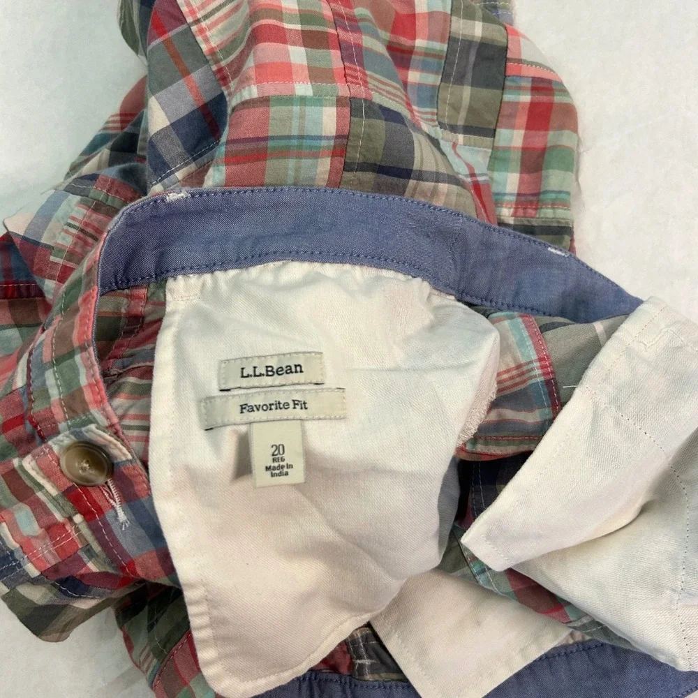 L.L.Bean Plaid Madras‎ Patchwork Shorts Favorite Fit Size 20 Preppy Casual